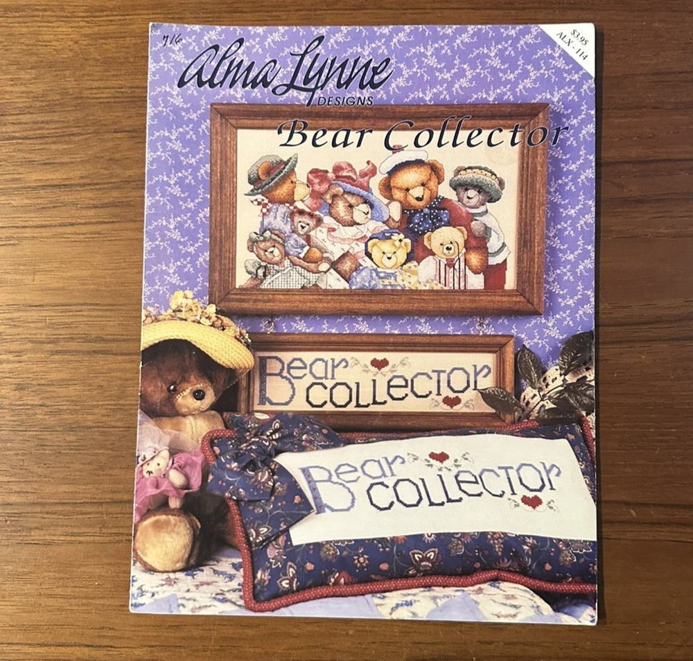 VTG 1994 Alma Lynne Designs Bear Collector Sampler Cross Stitch Patterns